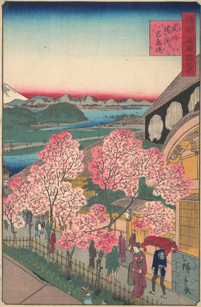 Inngang til Gankiro Tea House i Miyozaki-distriktet, Yokohama, Bushu, 3. måned, 1859. av Utagawa Hiroshige II