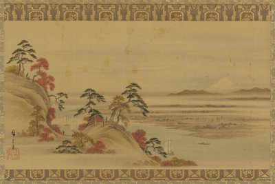 Elvelandskap: rødt løvverk og Fuji-fjellet, Edo-perioden, midten av 1800-tallet. av Utagawa Hiroshige II