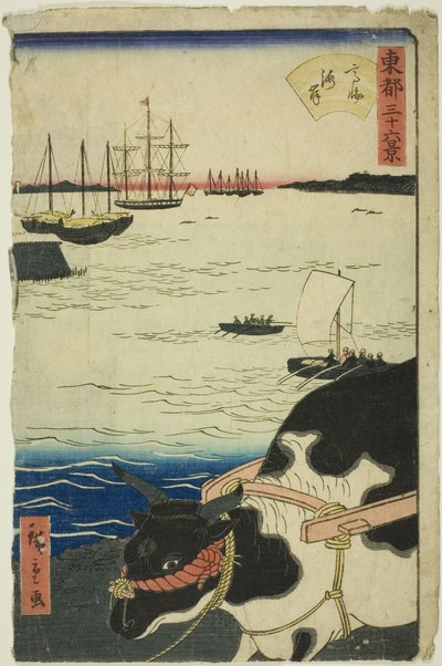 The Beach at Takanawa (Takanawa kaigan), fra serien "Thirty-six Views of the Eastern Capital (Toto sanjurokkei)" av Utagawa Hiroshige II