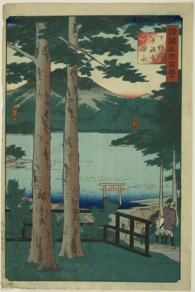 Innsjøen ved Chuzenji i Shimotsuke-provinsen (Shimotsuke Chuzenji kosui), fra serien "One Hundred Famous Views in the Various Provinces (Shokoku meisho hyakkei)" av Utagawa Hiroshige II