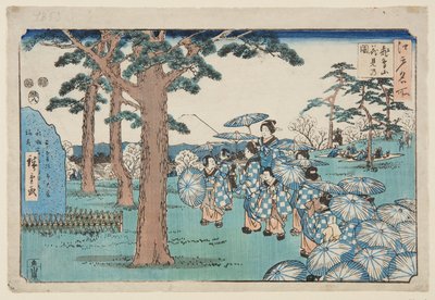Visning av kirsebærblomster ved Asuka Hill (Asukayama hanami no zu) (farget treblokktrykk) av Utagawa II Hiroshige