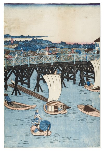 Kjente steder i Tokyo, sann utsikt over Ryogoku-broen av Utagawa II Hiroshige