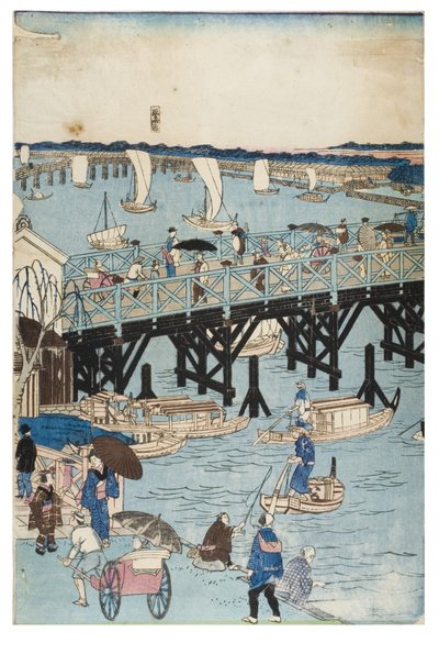 Kjente steder i Tokyo, sann utsikt over Ryogoku-broen av Utagawa II Hiroshige