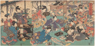 Presentasjon av bøker og håndruller av Utagawa Kunisada (I)