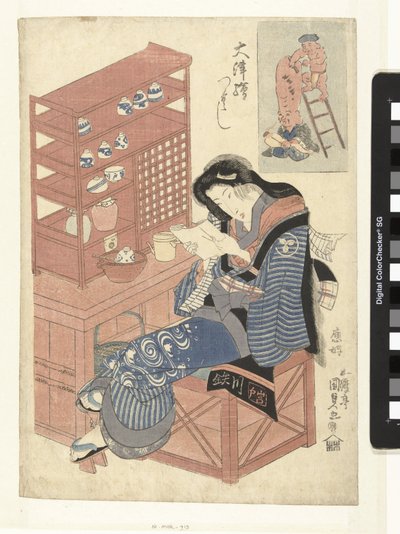 Teahouse-servitør leser et brev av Utagawa Kunisada (I)