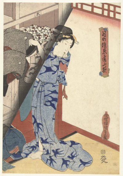 Kvinne legger fra seg en kimono Secret Nighttime Dates av Moonlight (serietittel) Tsuki no kage shinobiau yoru (serietittel på objekt) av Utagawa Kunisada (I)