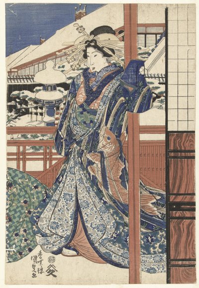Kvinne i vinterhage av Utagawa Kunisada (I)