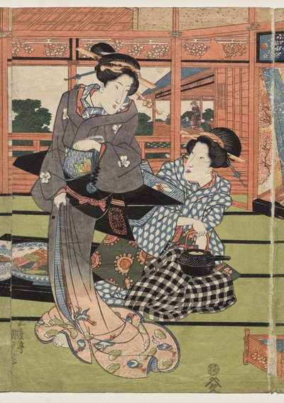 En utsikt over det store nye rommet på Sakurai av Utagawa Kunisada
