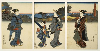 Kurtisaner på spasertur ved havet av Utagawa Kunisada