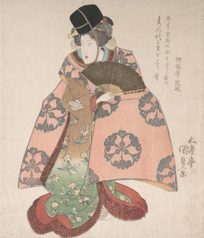 Kabuki-skuespiller i en kvinnelig rolle som står med en fan, 1800-tallet., 1800-tallet. av Utagawa Kunisada