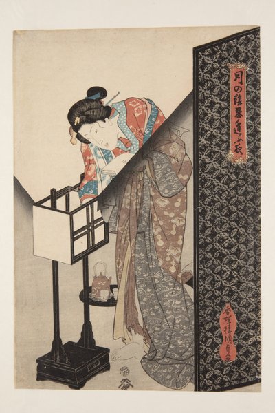 Orientalsk lampe (Andon) (farget treblokktrykk) av Utagawa Kunisada