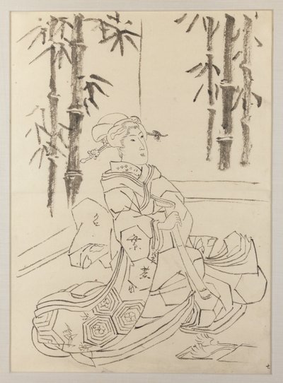 Forberedende tegning til venstre blad i triptyket Elegant instrumentaltrio av jenter av Utagawa Kunisada