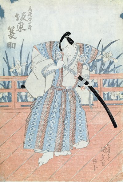 Skuespilleren Bando Tokuke som Takahastu Yajuro, en samurai (treblokktrykk) av Utagawa Kunisada