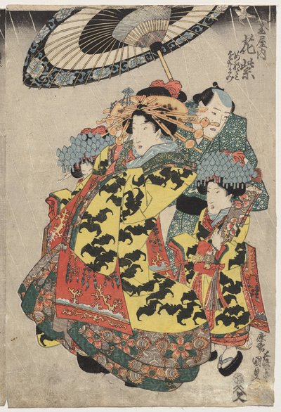 Kurtisanene Hanmurski og Koshikibu fra Tamai Promending in the Rain av Utagawa Kunisada