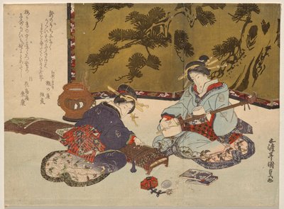 To kurtisaner som spiller musikkinstrumenter av Utagawa Kunisada