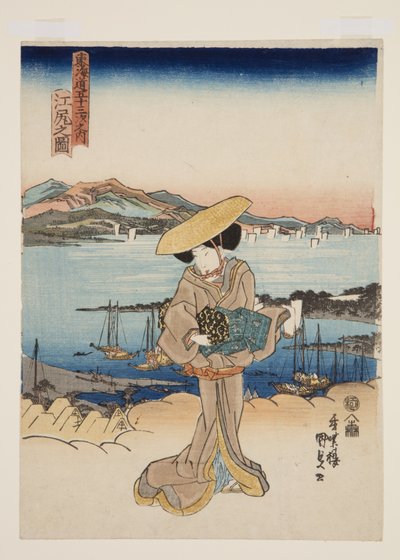 Utsikt over Ejiri (Ejiri no zu) (farget treblokktrykk) av Utagawa Kunisada
