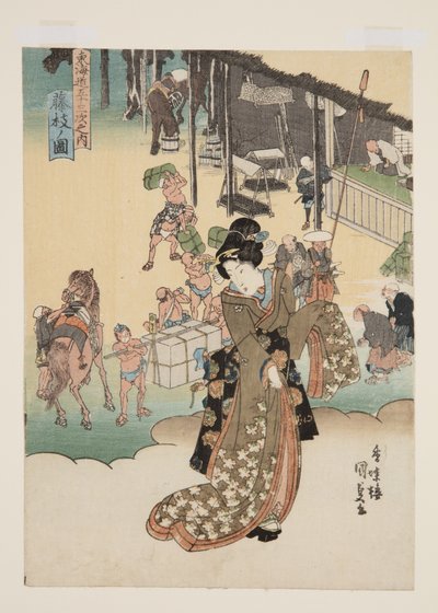 Utsikt over Fujieda (Fujieda no zu) (treblokktrykk i farger) av Utagawa Kunisada
