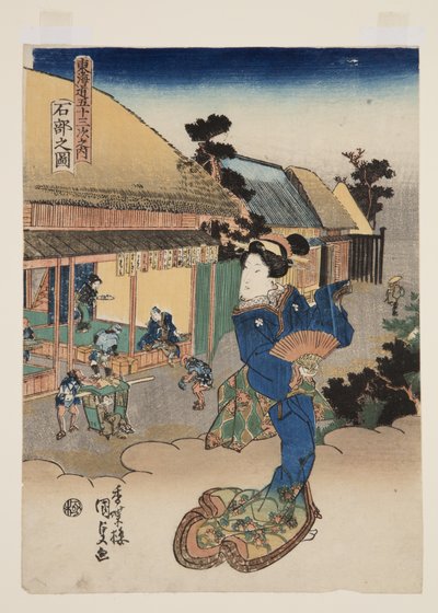 Utsikt over Ishibe (Ishibe no zu) (treblokktrykk i farger) av Utagawa Kunisada