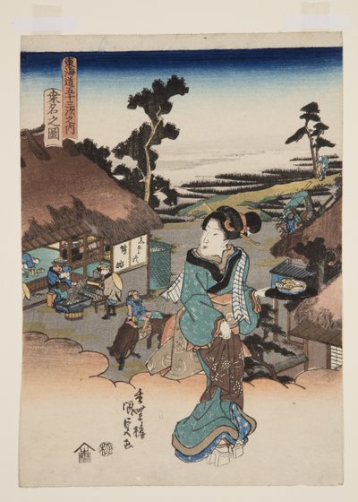 Utsikt over Kuwana (Kuwana no zu) (farget treblokktrykk) av Utagawa Kunisada