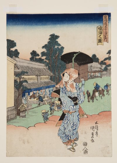 Utsikt over Narumi (Narumi no zu) (treblokktrykk i farger) av Utagawa Kunisada