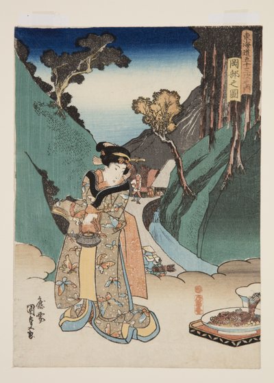 Utsikt over Okabe (Okabe no zu) (treblokktrykk i farger) av Utagawa Kunisada