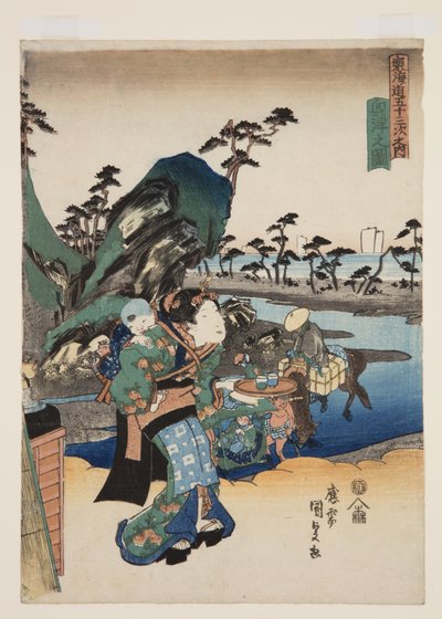 Utsikt over Okitsu (Okitsu no zu) (treblokktrykk i farger) av Utagawa Kunisada