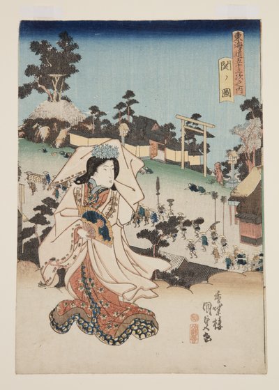 Utsikt over Seki (Seki no zu) (treblokktrykk i farger) av Utagawa Kunisada