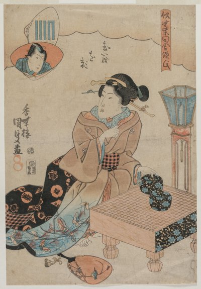 Kvinne forbereder seg på å spille Go. av Utagawa Kunisada