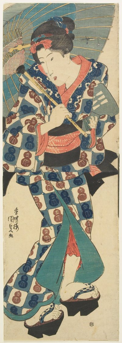 Ung jente med paraply av Utagawa Kunisada