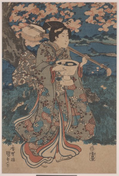 Gå på kirsebærblomsterfest (fargetresnitt) av Utagawa Kunisada III