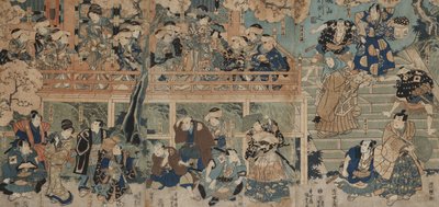 Kagamiyama-demonstrasjonen (fargetresnitt montert om bord) av Utagawa Kunisada III