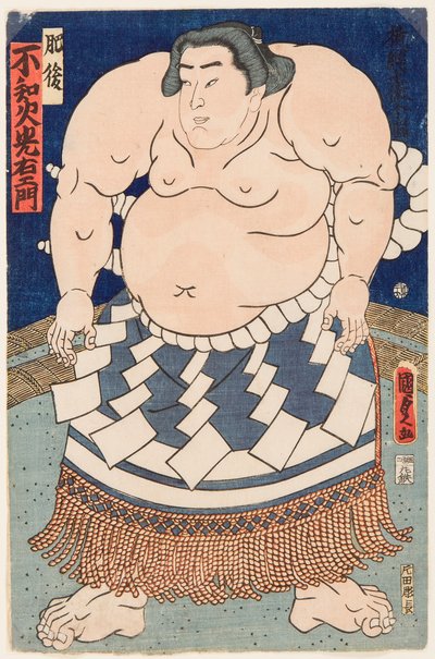 Portrett av sumobryteren Shiranui Mitsuemon (1825-1879) med et rituelt forkle. Trykk av Utagawa Kunisada II (1823-1880) av Utagawa Kunisada II