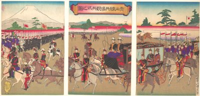 View of a Military Review Parade at Aoyama, februar 1889 Meiji 22., februar 1889 Meiji 22. av Utagawa Kunisada II