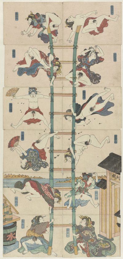 Serie van twaalf koban Shunga met prostituées in de rol van acrobatische brandweerlieden   1383722   no       norwegian Successfully Translated  Original: Prince Mahadaji Sindhia entertaining a British army officer and a naval officer to a nautch, c.1820 ( av Utagawa Kuniyoshi (school of)