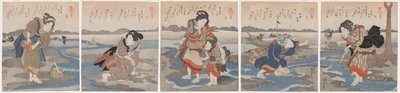 Fem bilder av lavvann av Utagawa Kuniyoshi