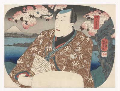 Skuespiller med vifte under kirsebærblomst av Utagawa Kuniyoshi