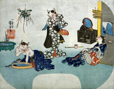 Antropomorfe katter slapper av om sommeren, ca. 1842 av Utagawa Kuniyoshi