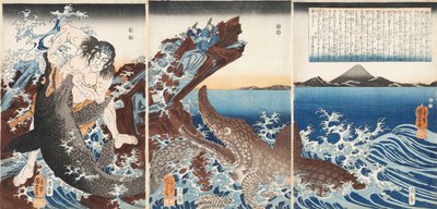 Grunne Saburo Yoshihide W Hviler også C Rokoje s ved liten pottebjørn ch, 1849. av Utagawa Kuniyoshi