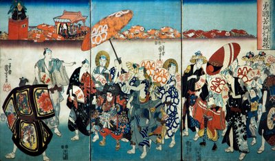 Modige Kuniyoshi med sitt Paulownia-design (Isamashiki Kuniyoshi kiri no tsuimoyō) 1848 av Utagawa Kuniyoshi