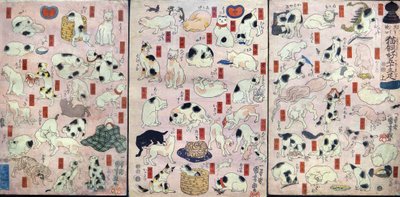 Femti-tre katter som ordspill for navnene på stasjonen på Tōkaidō Road (Sono mama jiguchi myōkaidō gojūsan biki), ca. 1848 av Utagawa Kuniyoshi