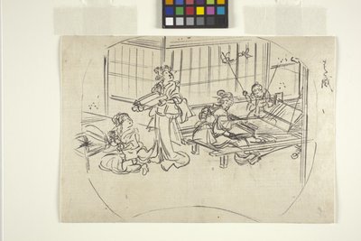 Hataori (Weaving On A Loom) (blekk på papir) av Utagawa Kuniyoshi