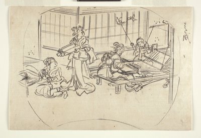 Hataori (veving på en vevstol) ca. 1840 (blekk på papir) av Utagawa Kuniyoshi