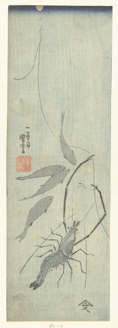Langoustine og småfisk av Utagawa Kuniyoshi