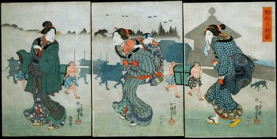 Morning Mist at Komagata (Komagata no asagiri): Amusements of the Four Seasons (Shiki yūkan), ca. 1846 av Utagawa Kuniyoshi