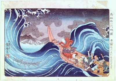 Nichiren Calming the Storm, 1800-tallet av Utagawa Kuniyoshi