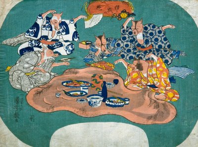 Racoon Dog and Fox at Play (Tanuki to kitsune no asobi), ca. 1842 av Utagawa Kuniyoshi
