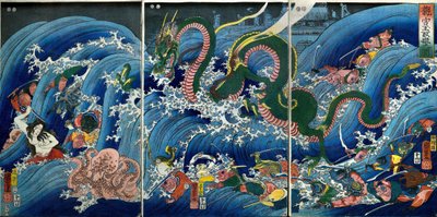 Tamatori-hime stjeler den hellige juvelen fra dragepalasset (Ryūgū Tamatori-hime no zu) av Utagawa Kuniyoshi