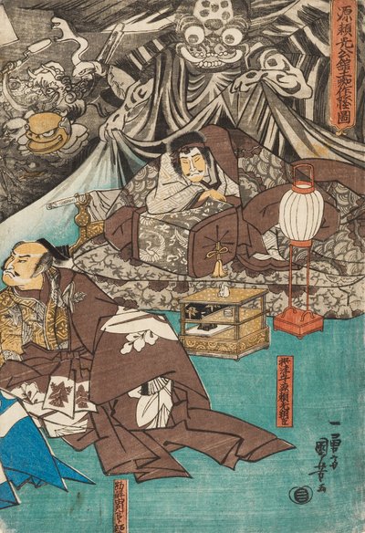 Jordedderkoppen tryller frem demoner i herskapshuset Minamoto Raiko, 1843 av Utagawa Kuniyoshi