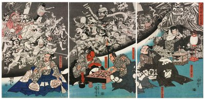 Jordedderkoppen genererer monstre i herskapshuset til Lord Minamoto Yorimitsu, 1843. av Utagawa Kuniyoshi