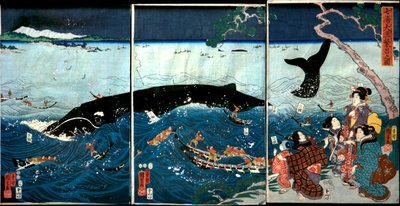 The Flourishing of Seven Coasts with Big Fish (Nana ura tairyō hanjō no zu) av Utagawa Kuniyoshi